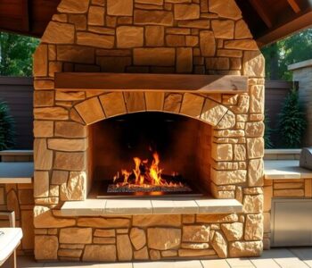 indoor and outdoor masonry fireplace